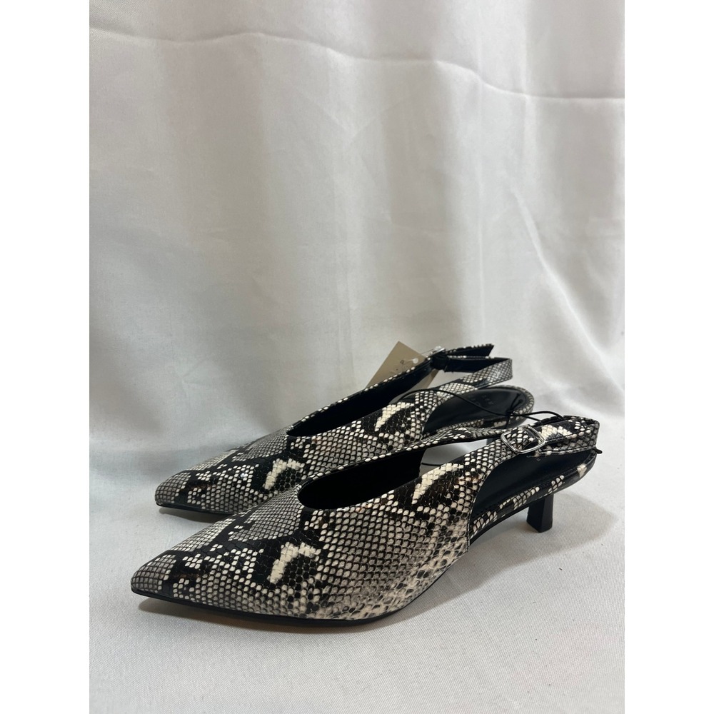 A New Day Womens Snakeskin Print Point Toe Slingback Kitten Heels Black White 6